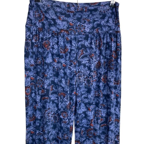 Lucky Brand Pants Womens M Blue Wide Leg Flare Flowy Pullon Boho Floral Stretch - Picture 3 of 8